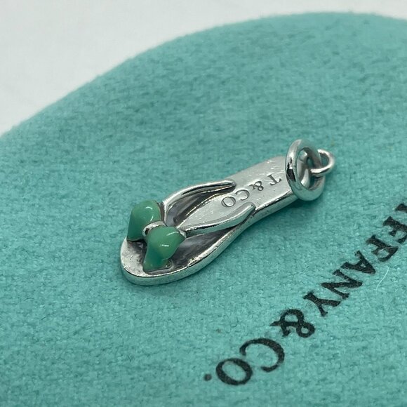 Tiffany & Co. Blue Enamel Flip Flop Charm Sterling Silver with Pouch - Picture 4 of 9